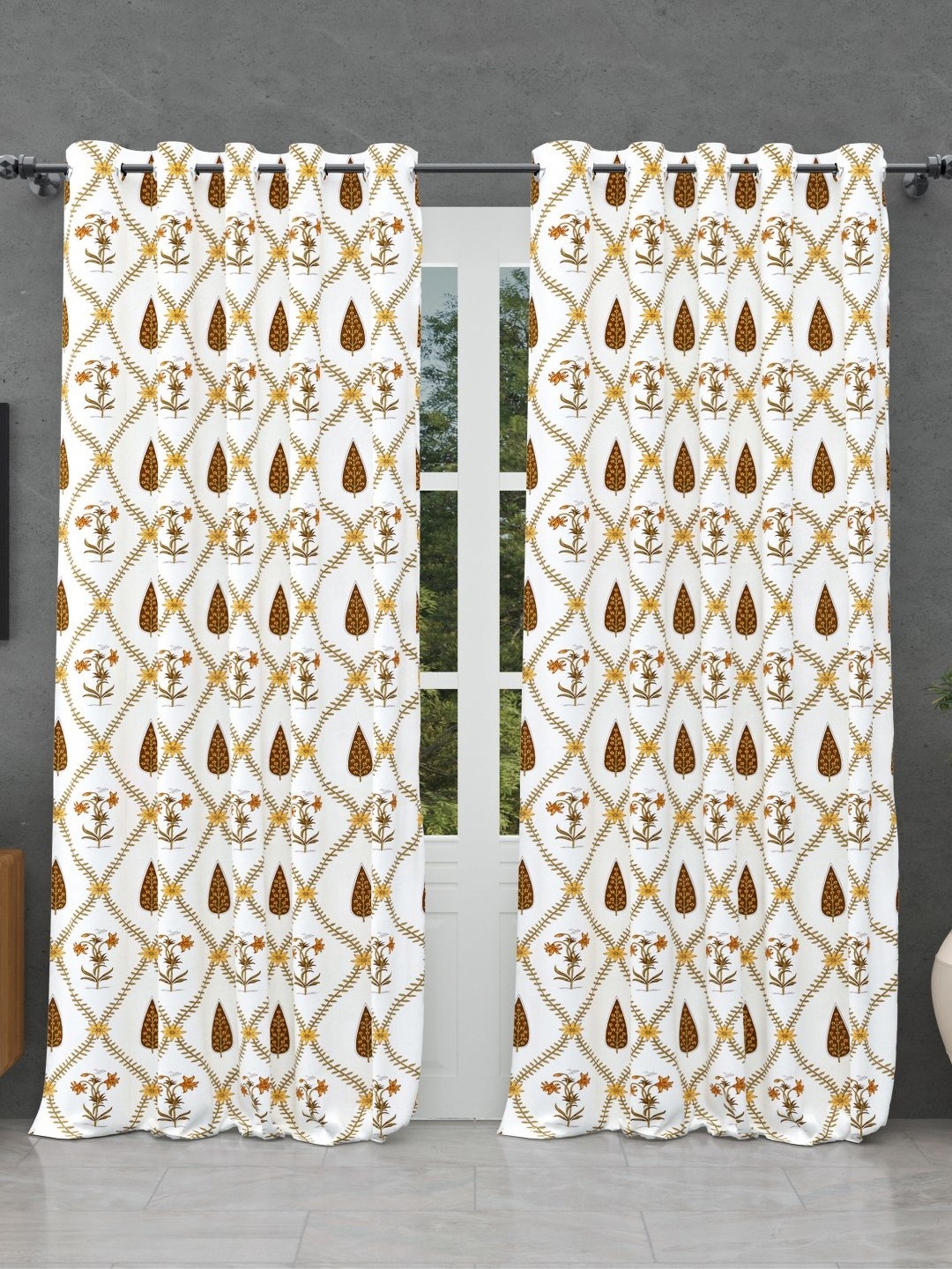 

JAIPUR FABRIC Yellow & White Floral Printed Cotton Door Curtain