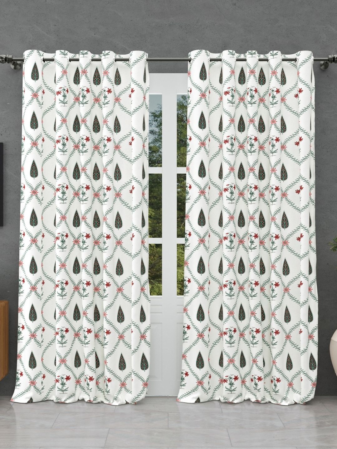 

JAIPUR FABRIC Green & White Floral Printed Cotton Door Curtain