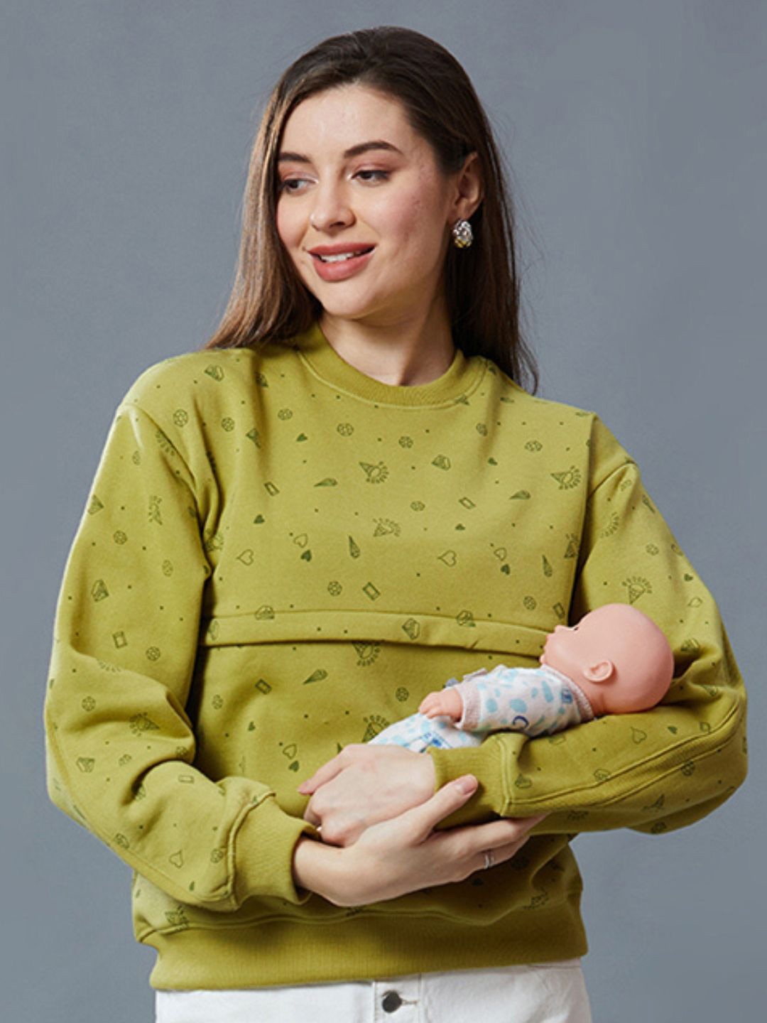

True Shape Women Printed Maternity Sweatshirt, Green