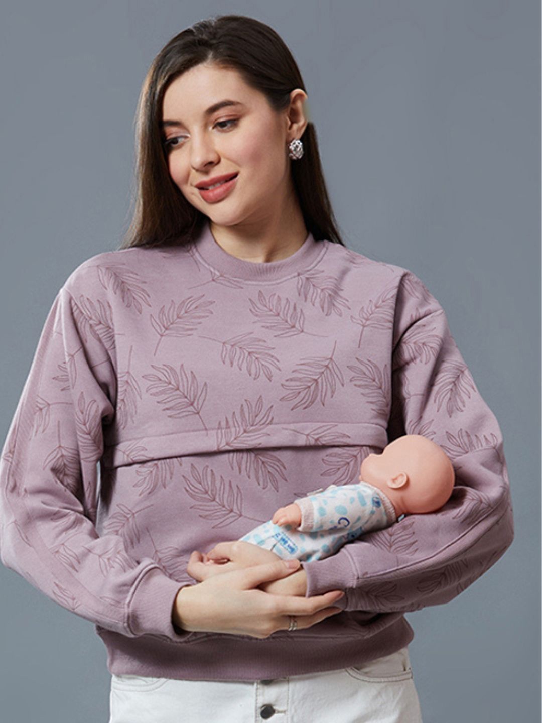 

True Shape Women Maternity Printed Long Sleeves Sweatshirt, Purple