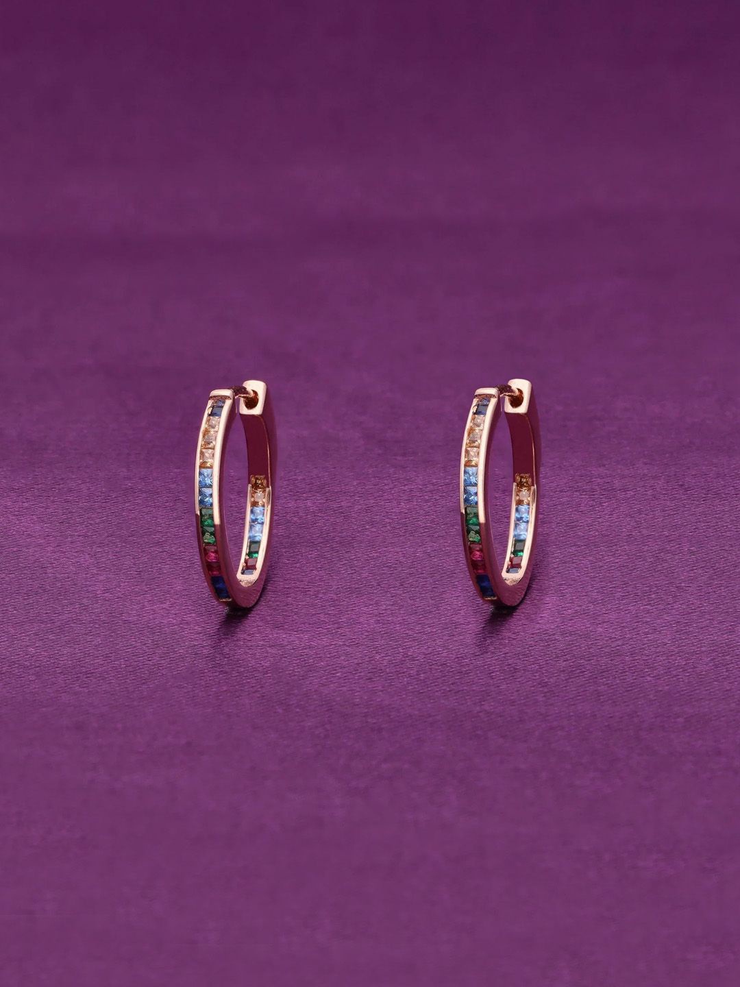 

KAI JEWEL Bejewelled Hues Rose Gold-Plated Contemporary Sterling Silver Hoop Earrings