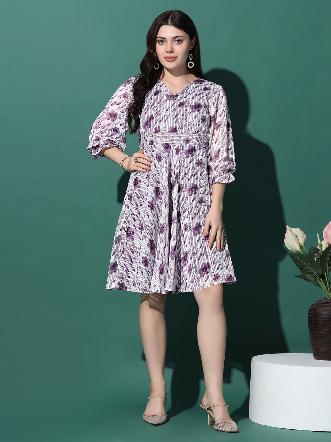 

Moda Rapido Women Floral Print Georgette Fit & Flare Dress, Purple
