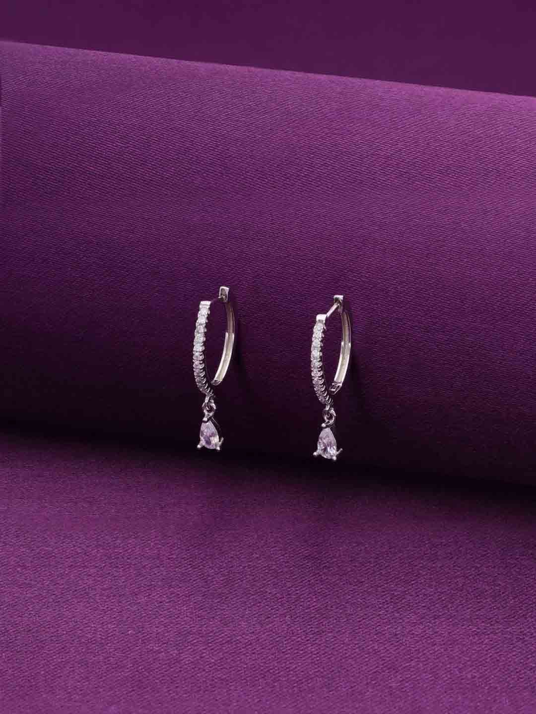 

KAI JEWEL Solitary Shimmer Rhodium-Plated Sterling Silver Contemporary Hoop Earrings