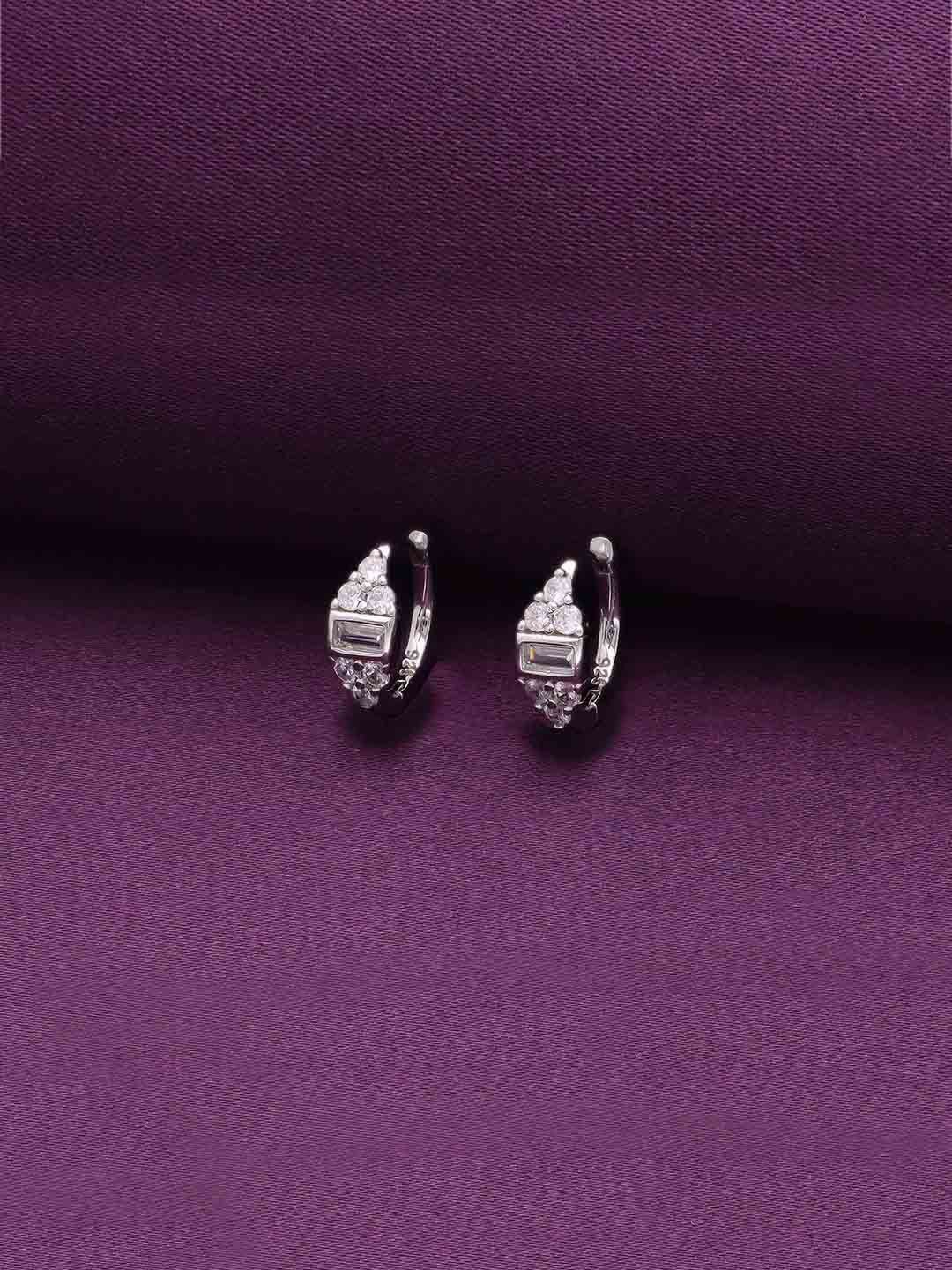 

KAI JEWEL Rhodium-Plated Zircon Sterling Silver Contemporary Hoop Earrings