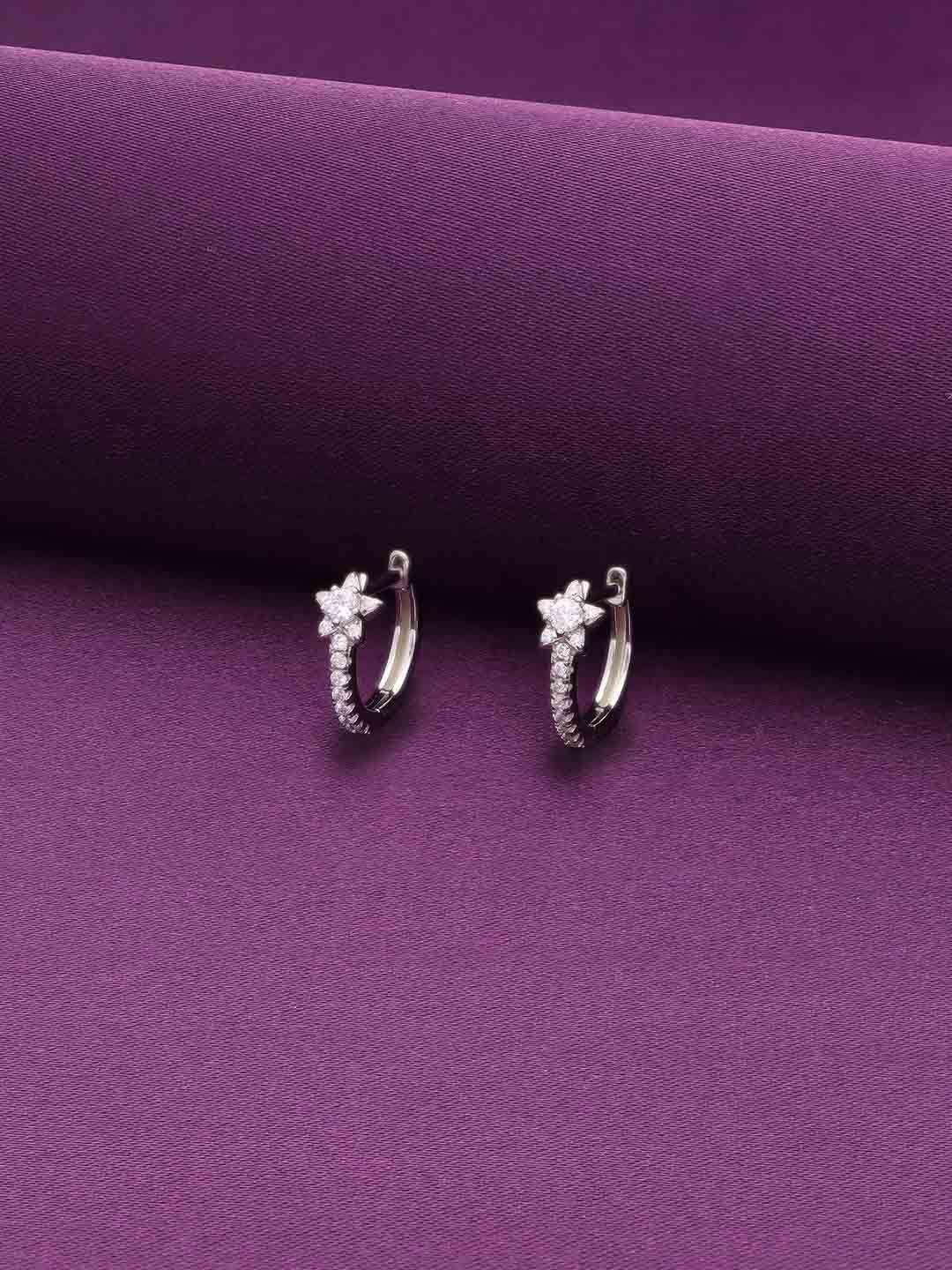 

KAI JEWEL Rhodium-Plated Contemporary Sterling Silver Artificial Stone Hoop Earrings
