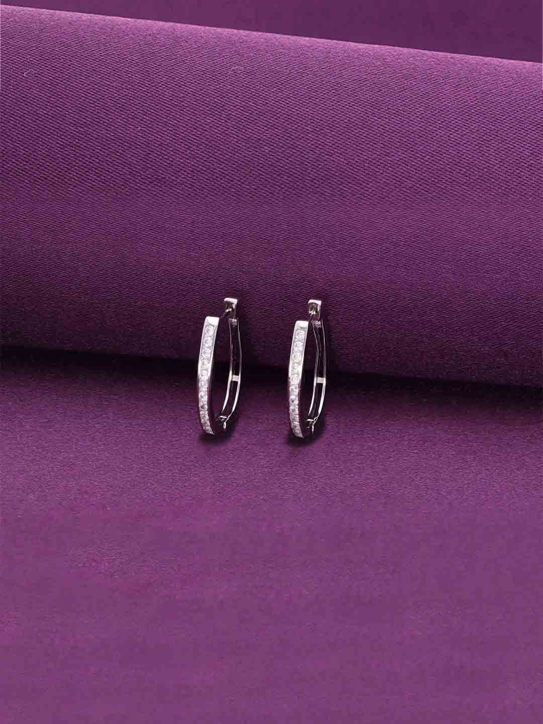 

KAI JEWEL Rhodium-Plated Sterling Silver Contemporary Artificial Stones Hoop Earrings