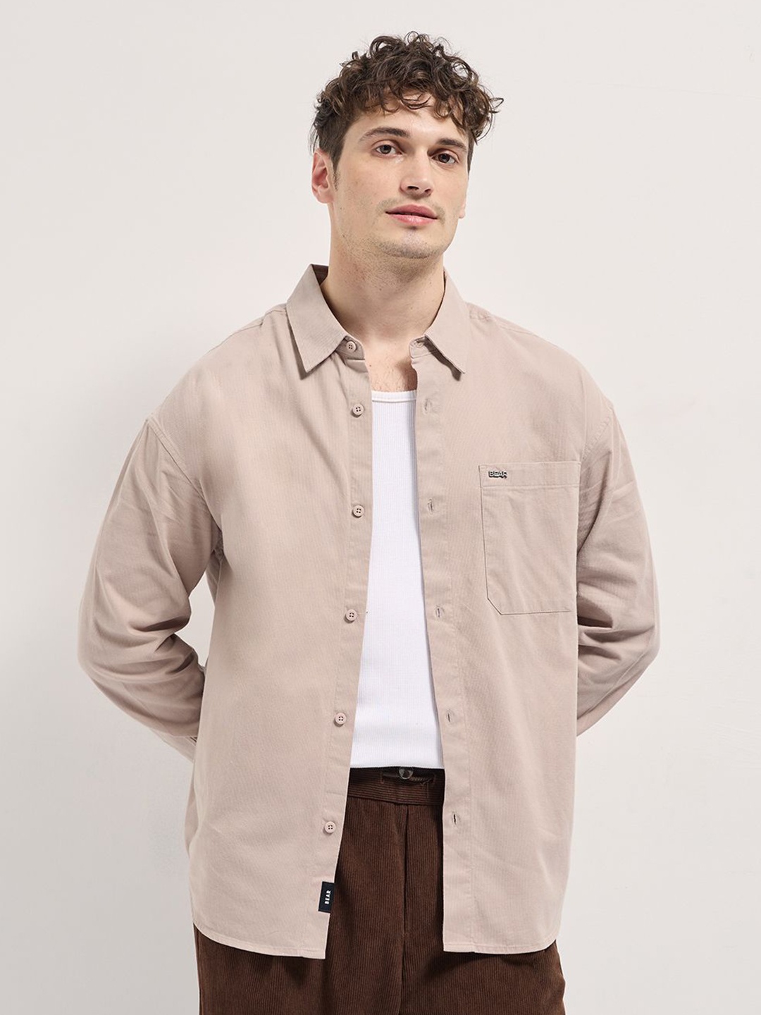 

THE BEAR HOUSE Men Solid Spread Collar Relaxed Fit Shacket, Mauve