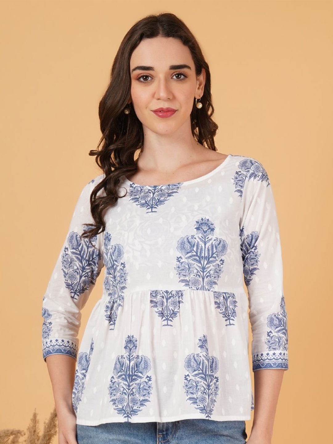 

COTLAND FASHION Women Floral Printed Cotton Top, White