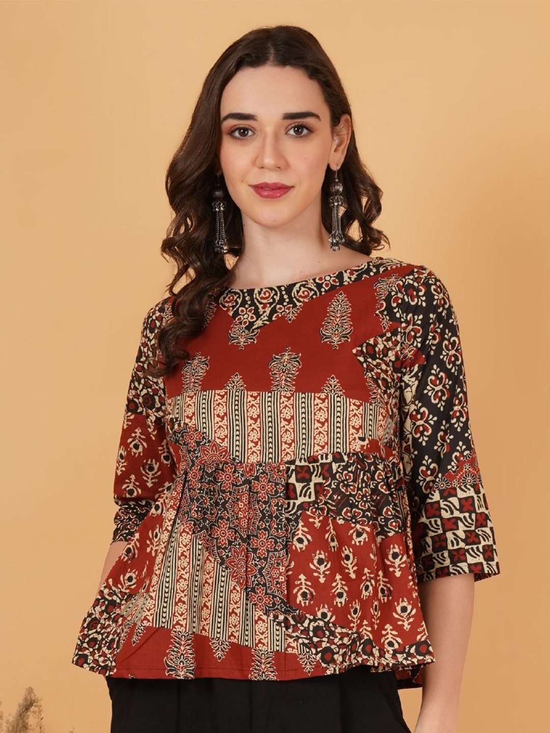 

COTLAND FASHION Women Print Cotton Top, Rust