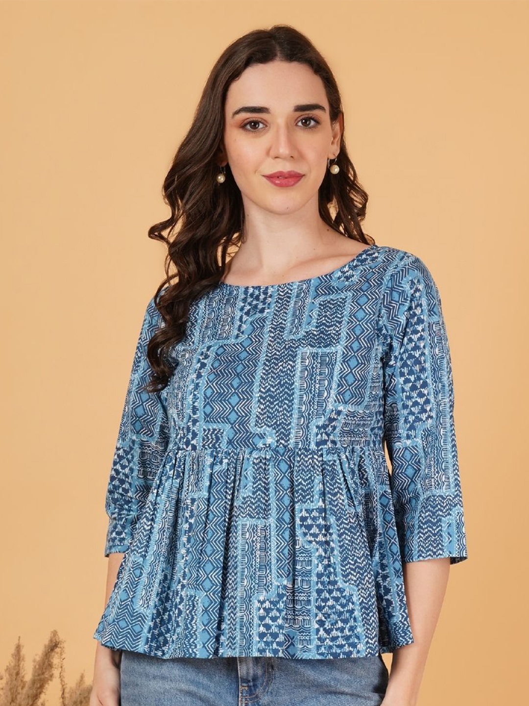 

KALINI Women Print Cotton Top, Blue