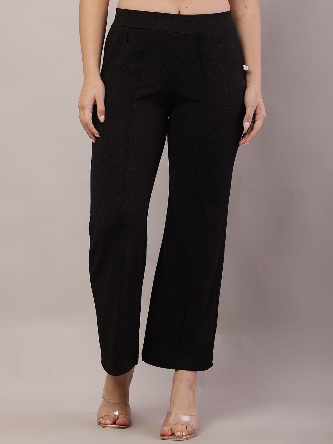 

RiseMax Women Relaxed Pleated Trousers, Black