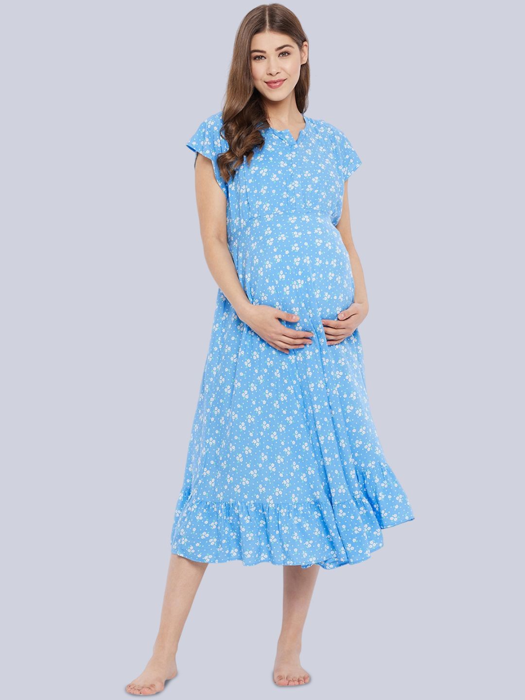 

Hypernation Floral Printed Maternity Fit & Flare Midi Dress, Blue