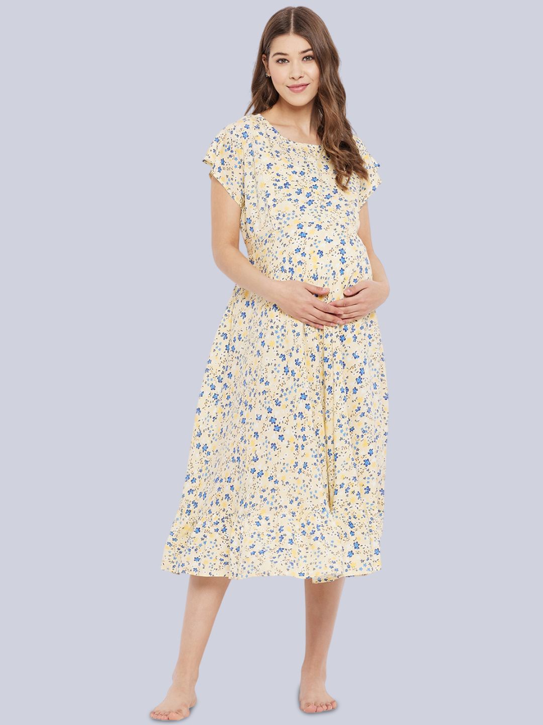 

Hypernation Women Floral Print Maternity Fit & Flare Midi Dress, Yellow