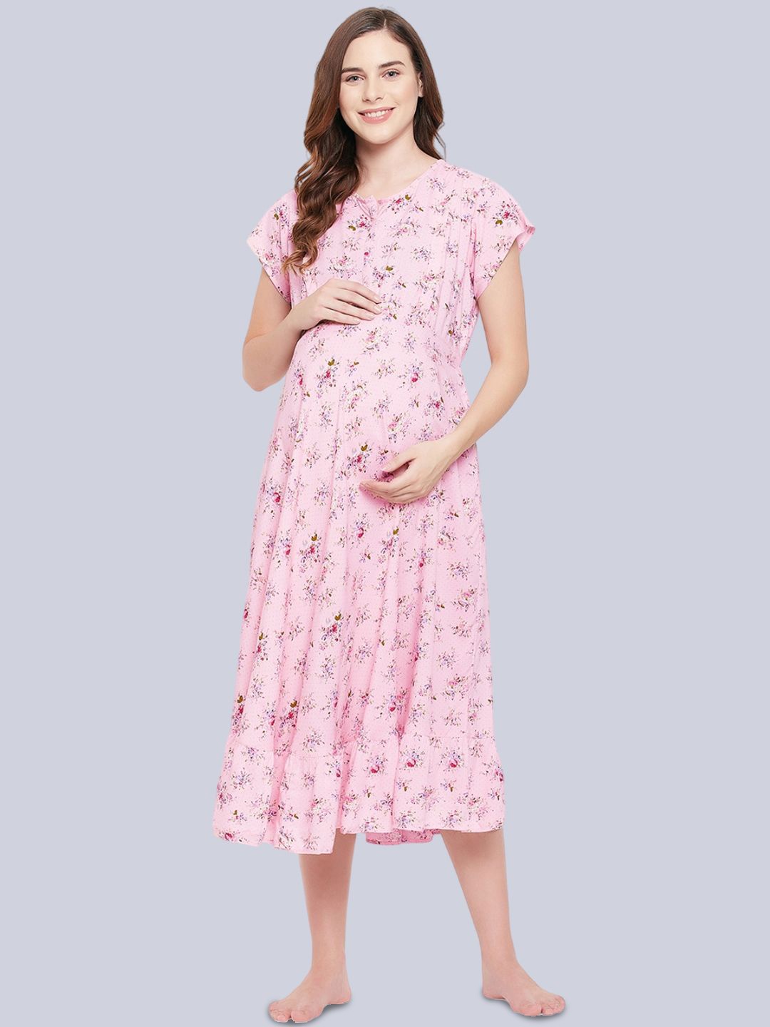 

Hypernation Women Floral Printed Maternity Fit & Flare Dress, Pink