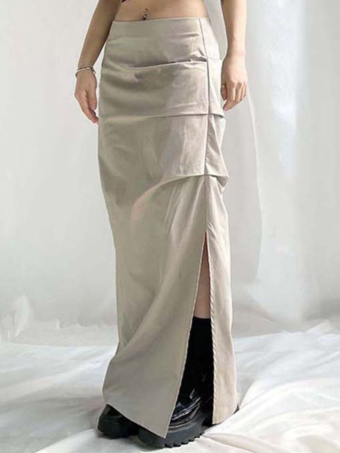 

LULU & SKY Women Side Slit Maxi Skirt, Grey