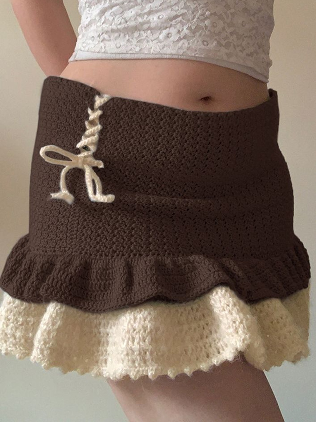 

LULU & SKY Women Mini Peplum Skirt, Brown