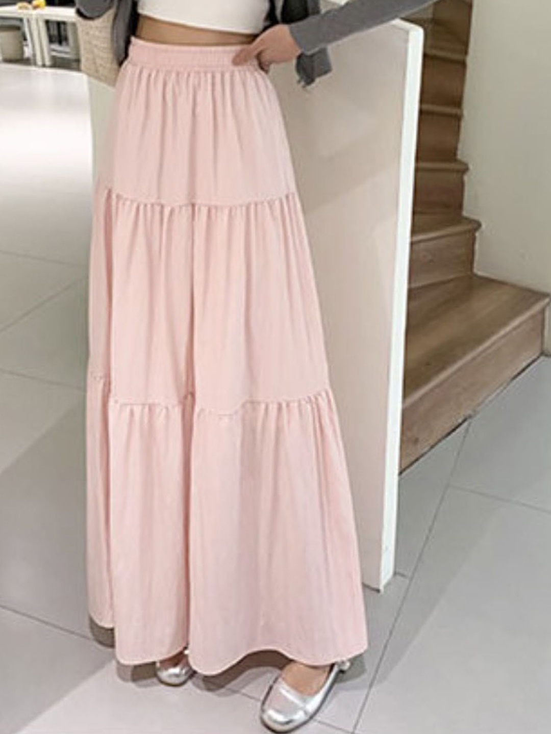 

LULU & SKY Women Tiered A-Line Maxi Skirt, Pink
