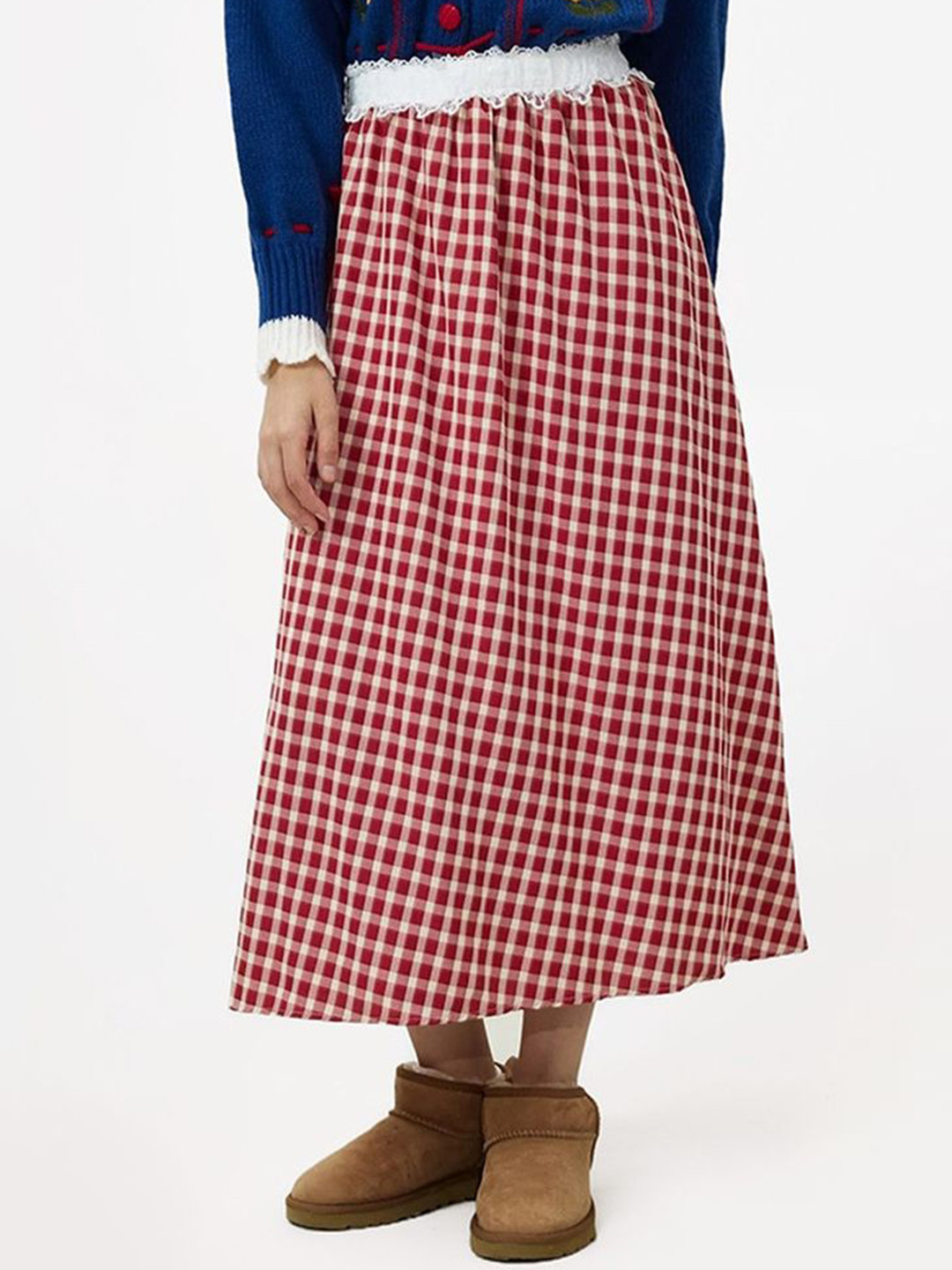 

LULU & SKY Women Checked Midi A-Line Skirt, Red