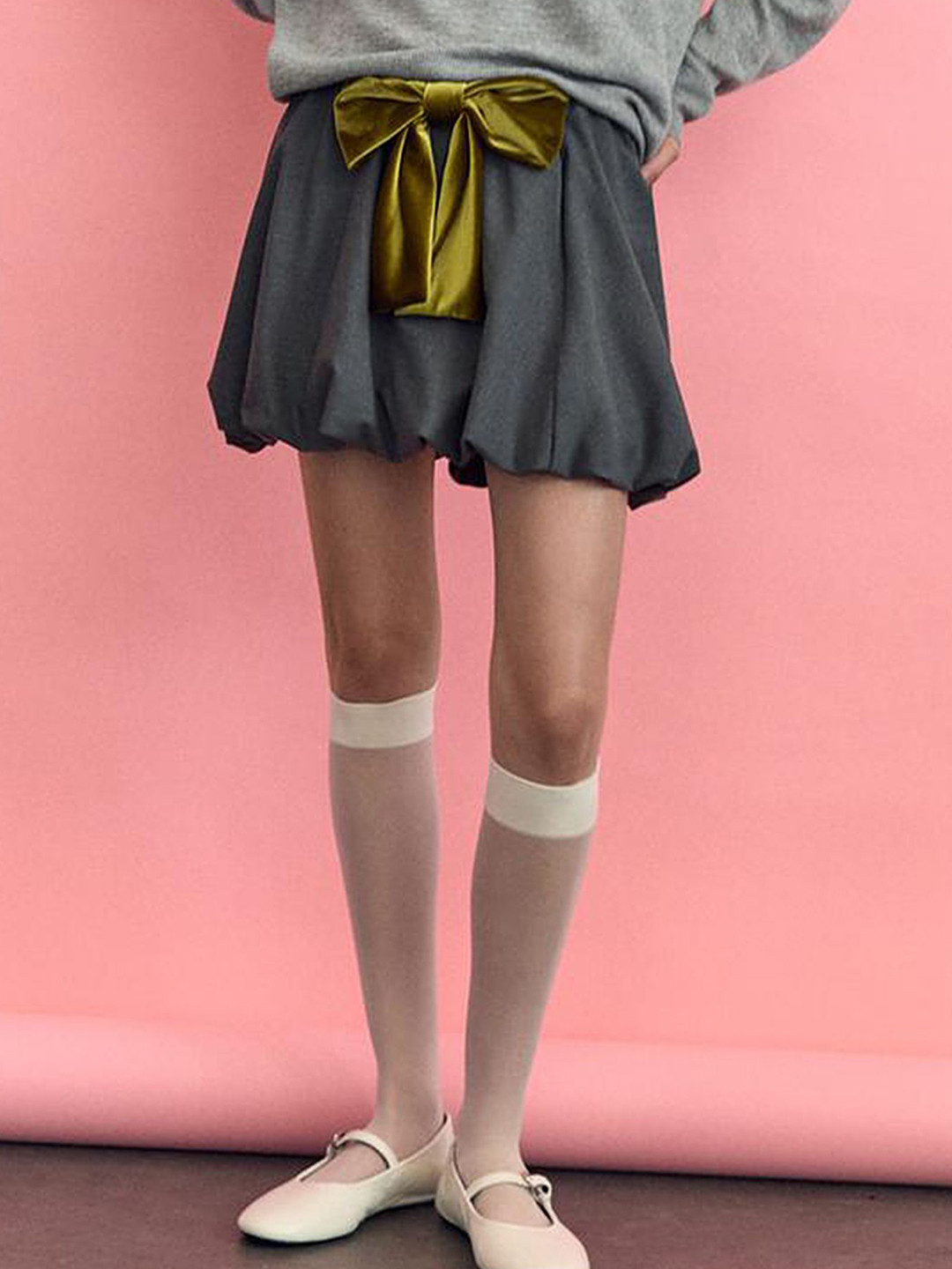 

LULU & SKY Women Contrast Bow-Detail Balloon Mini Skirt, Grey