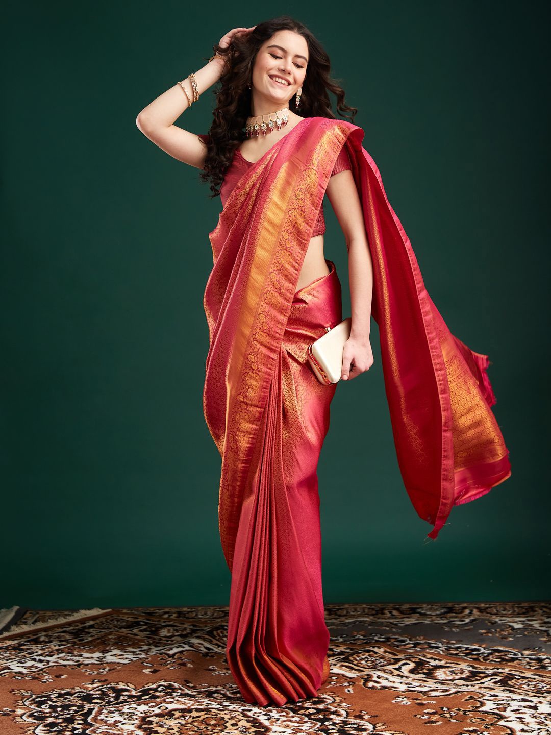 

MAHALASA Woven Design Zari Pure Silk Designer Kanjeevaram Saree, Pink