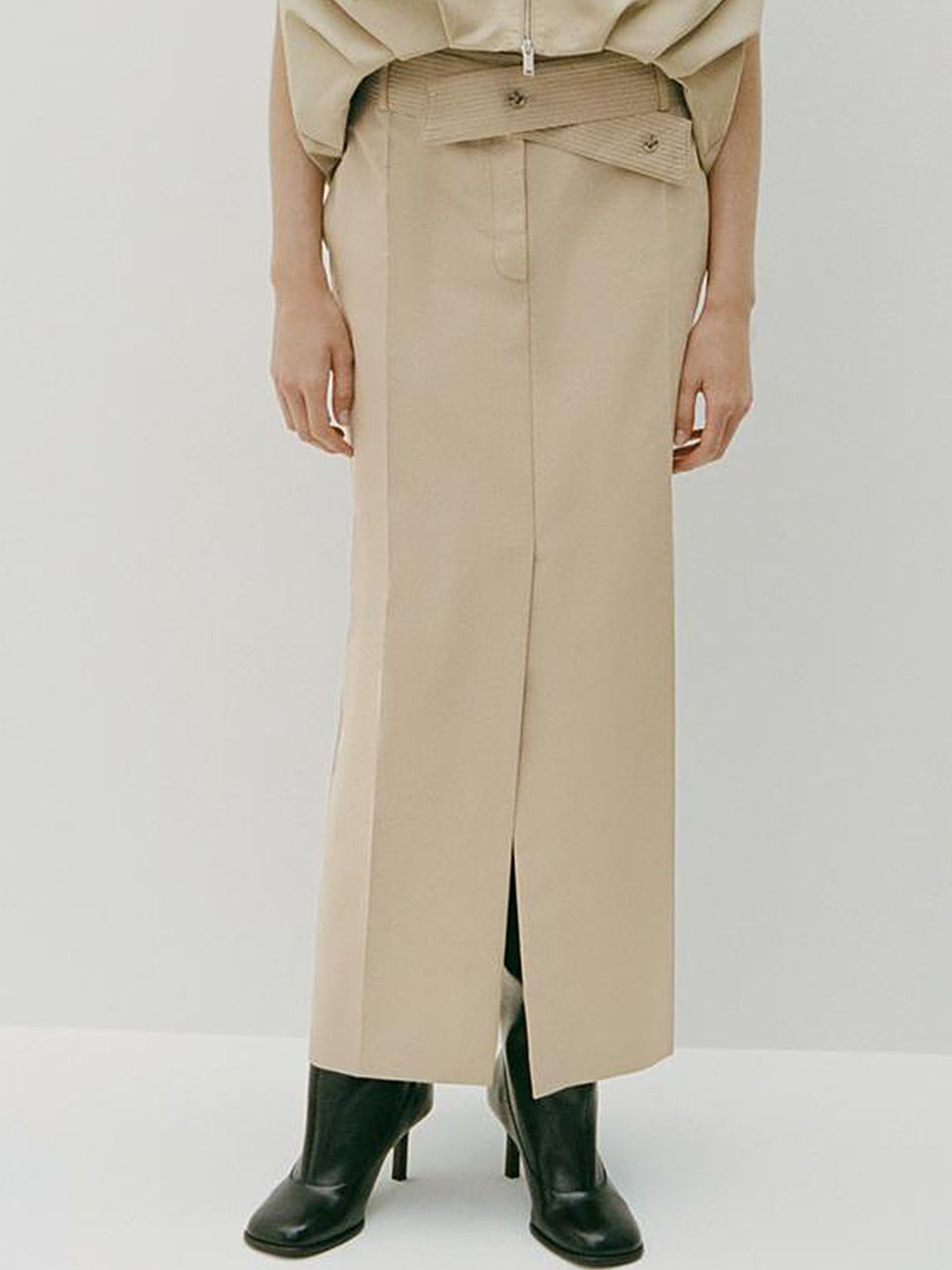 

LULU & SKY Women High-Rise Midi Straight Skirt, Beige
