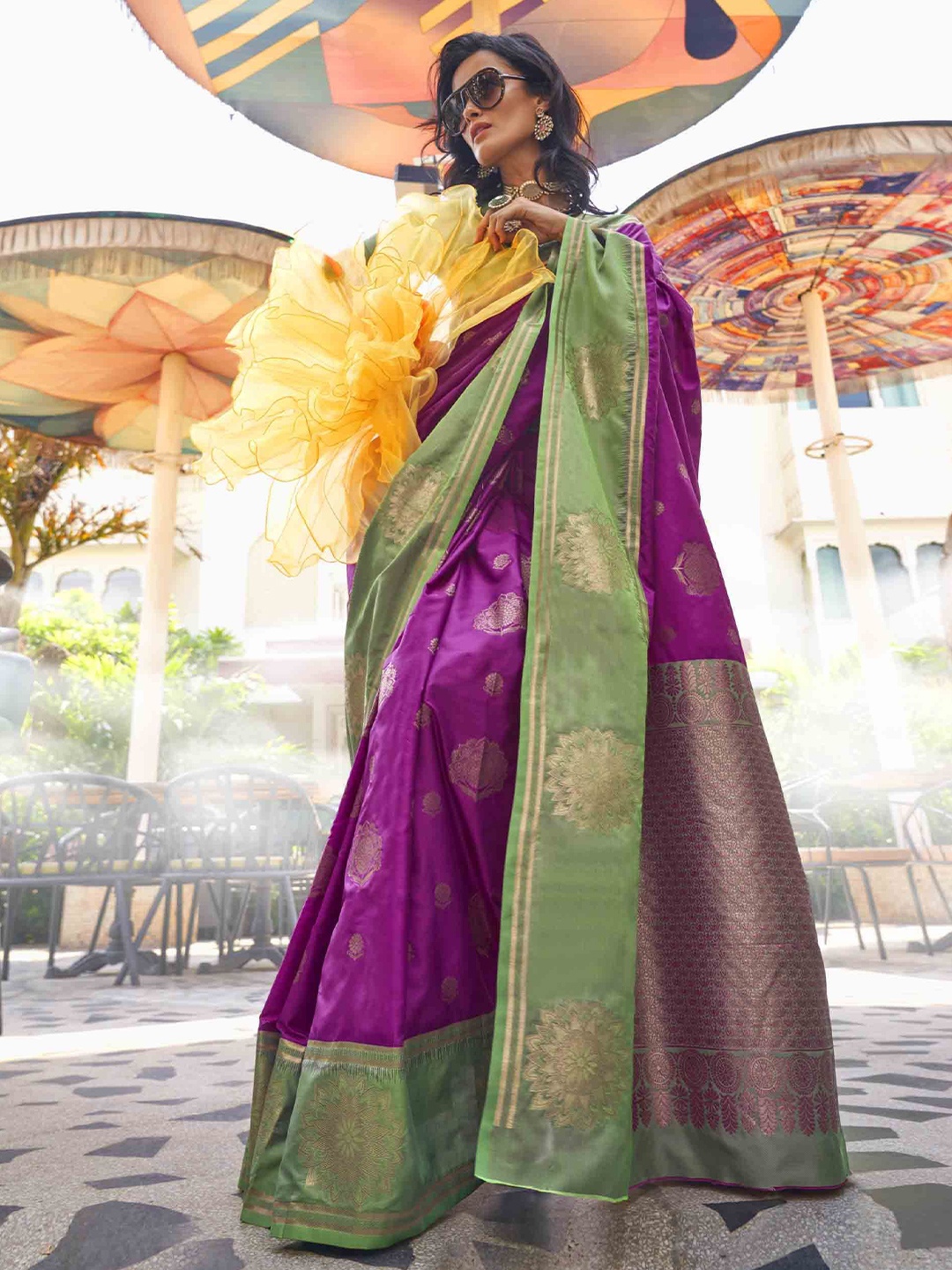

KIMISHA Woven Design Zari Dhoti Saree, Purple