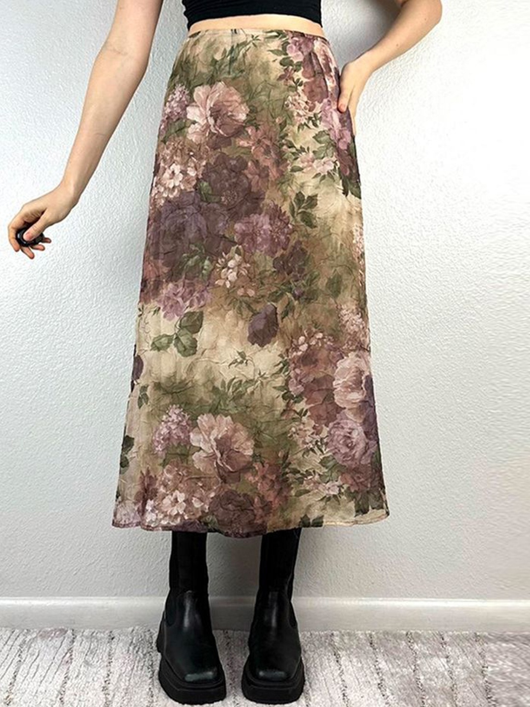 

LULU & SKY Floral Printed A-Line Midi Skirt, Beige