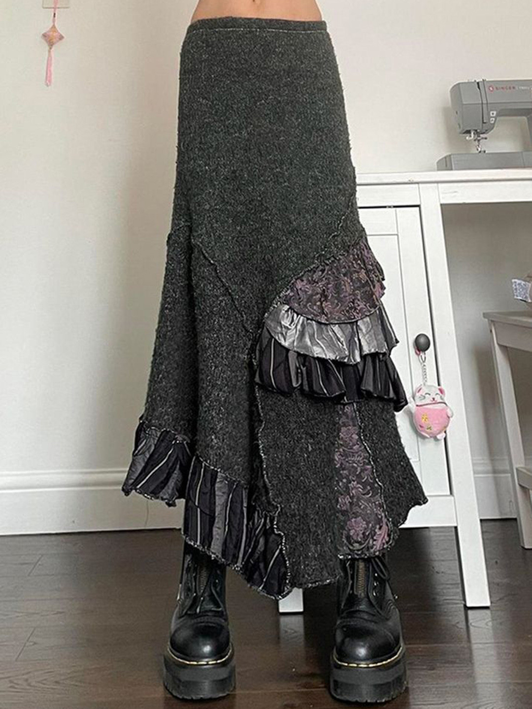 

LULU & SKY Women Ruffle Trim A-Line Maxi Skirt, Grey