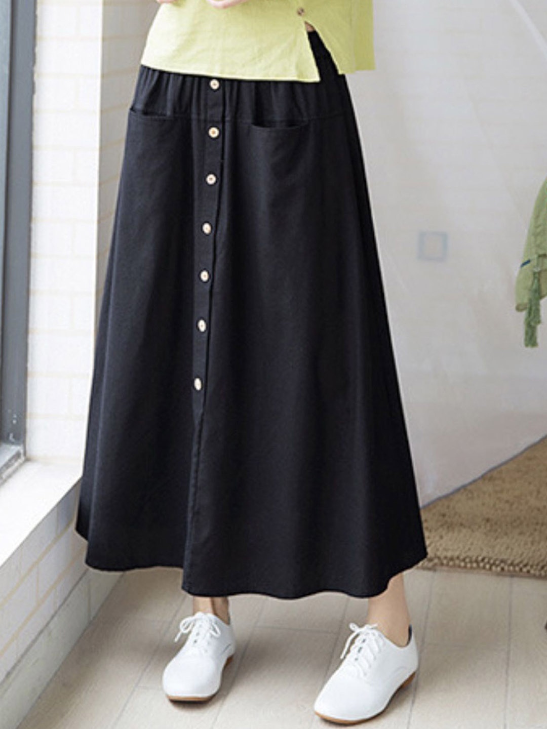 

LULU & SKY Women Pure Cotton A-Line Skirt, Black