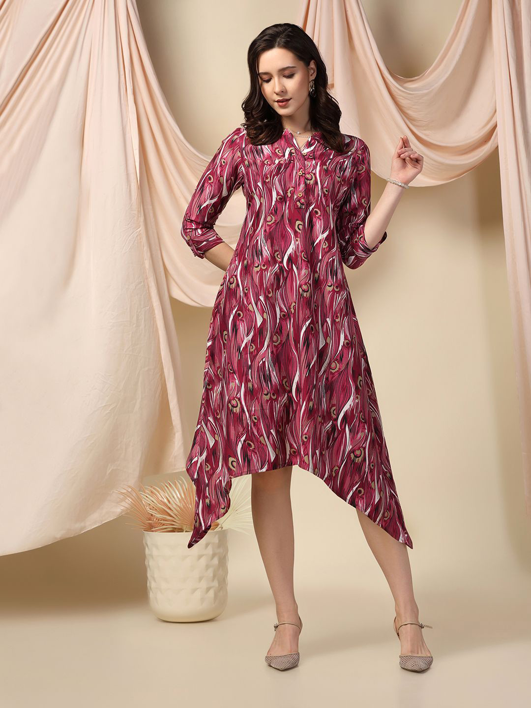 

Moda Rapido Women Printed A-Line Dress, Maroon