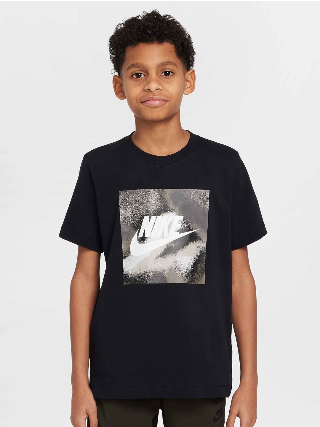 

Nike Boy Graphic Printed Round Neck Cotton Casual T-shirt, Black