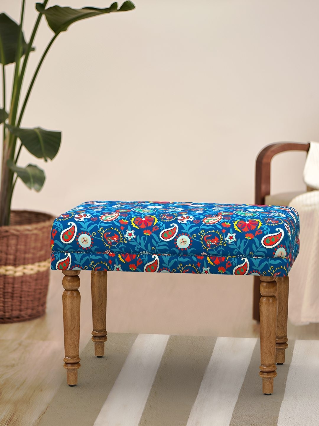 

Chumbak Nawaab Bench Small - India Paisleys Lounge Chair, Blue