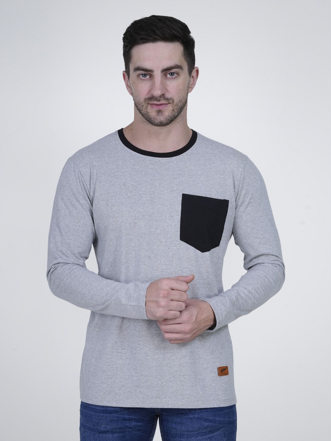 

Polo Plus Men Bio Finish Solid Round Neck Cotton Relaxed Fit T-shirt, Grey melange