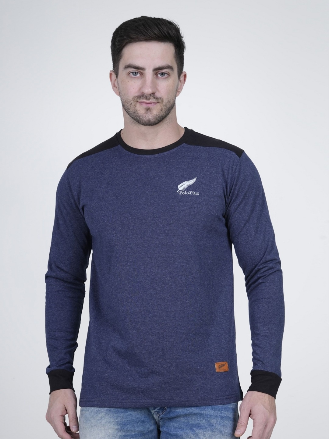 

Polo Plus Men Bio Finish Brand Logo Printed Round Neck Cotton Relaxed Fit T-shirt, Navy blue