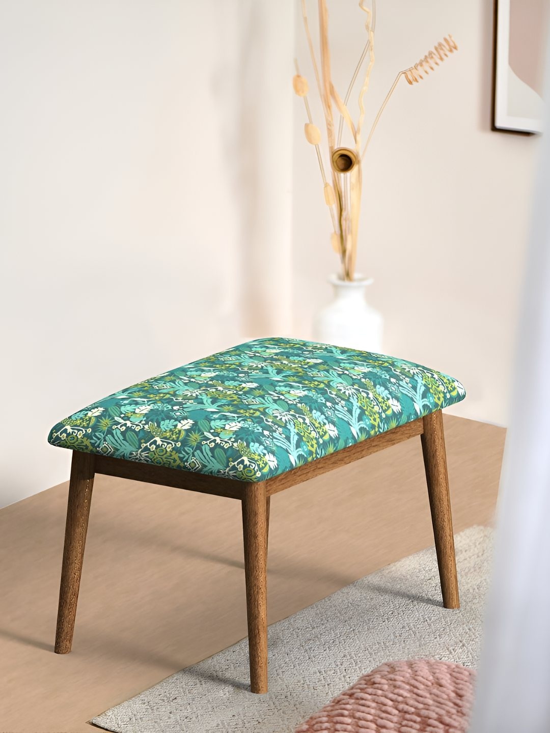 

Chumbak Green Square Shaped Floral Printed Wooden Cushion Lounge Chair