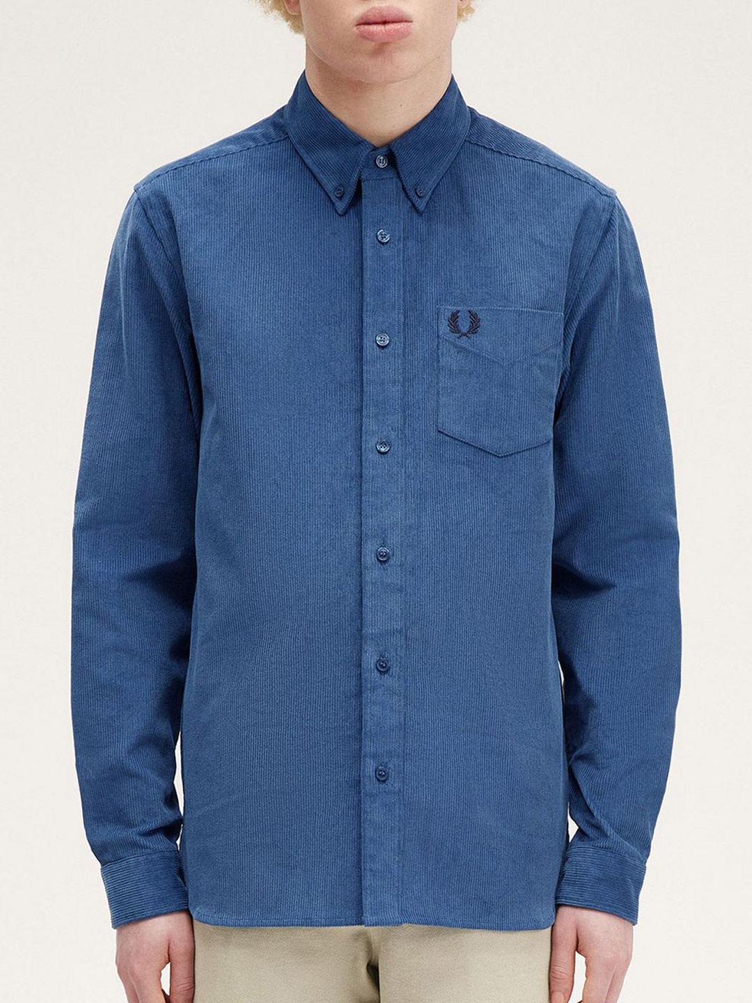 

Fred Perry Men Button-Down Collar Textured Cotton Casual Shirt, Blue