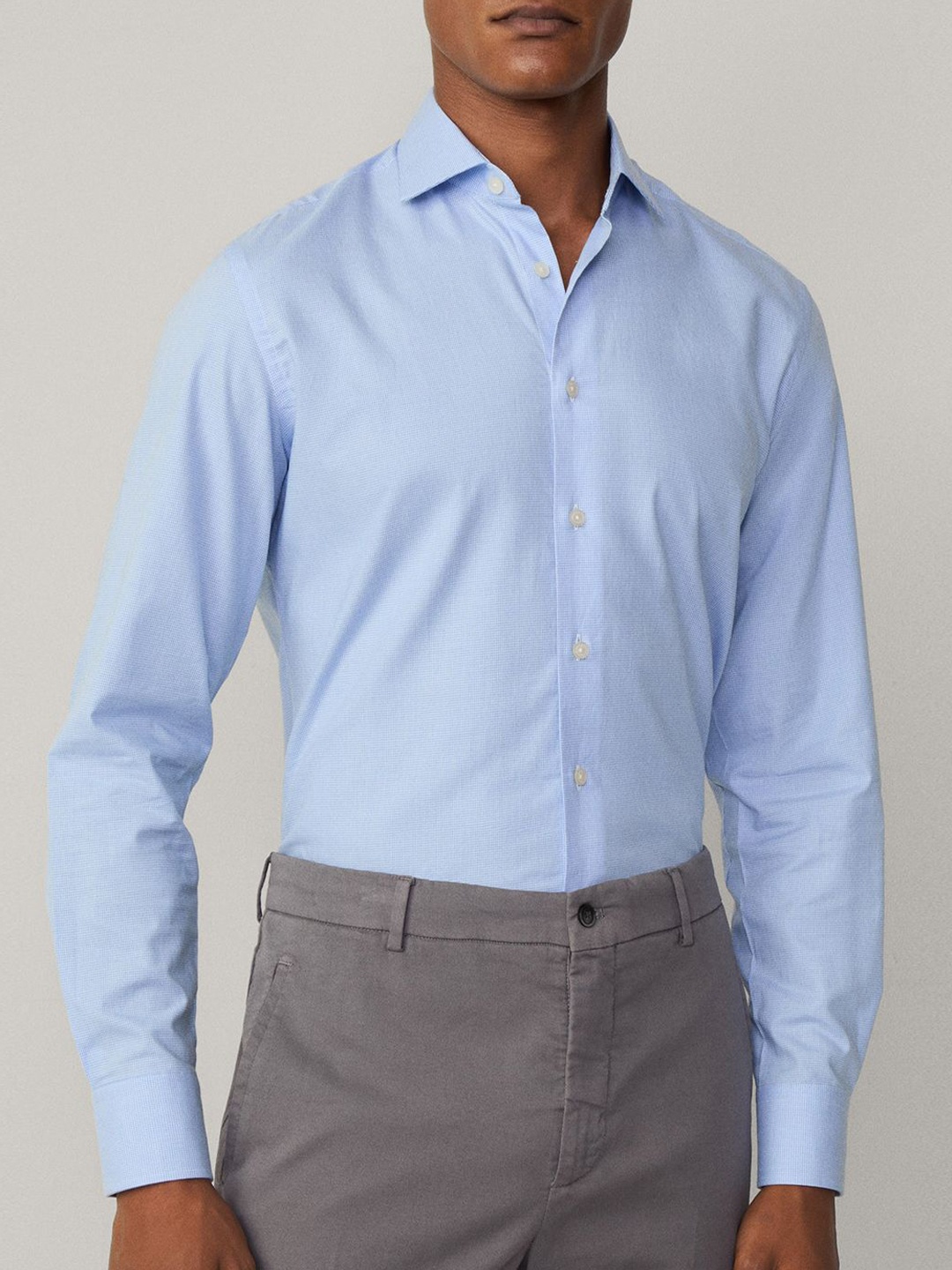 

HACKETT LONDON Men Spread Collar Micro Checked Slim Fit Cotton Formal Shirt, Blue