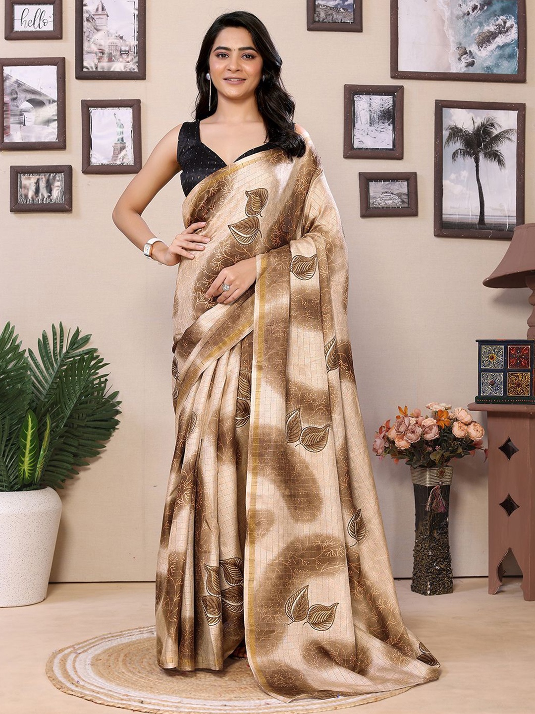 

Mitera Floral Zari Ready to Wear Saree, Brown