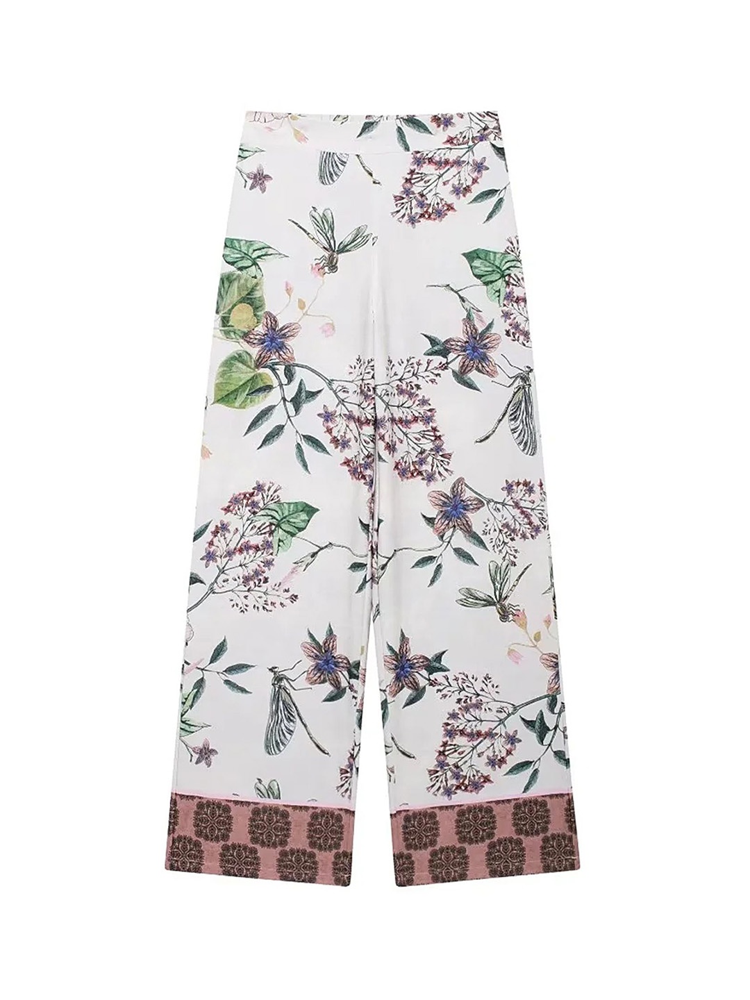 

LULU & SKY Women Floral Printed Loose Fit High-Rise Trousers, White