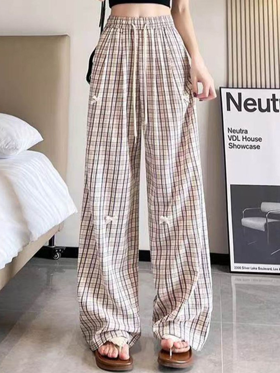 

LULU & SKY Women Printed Loose Fit High-Rise Trousers, White