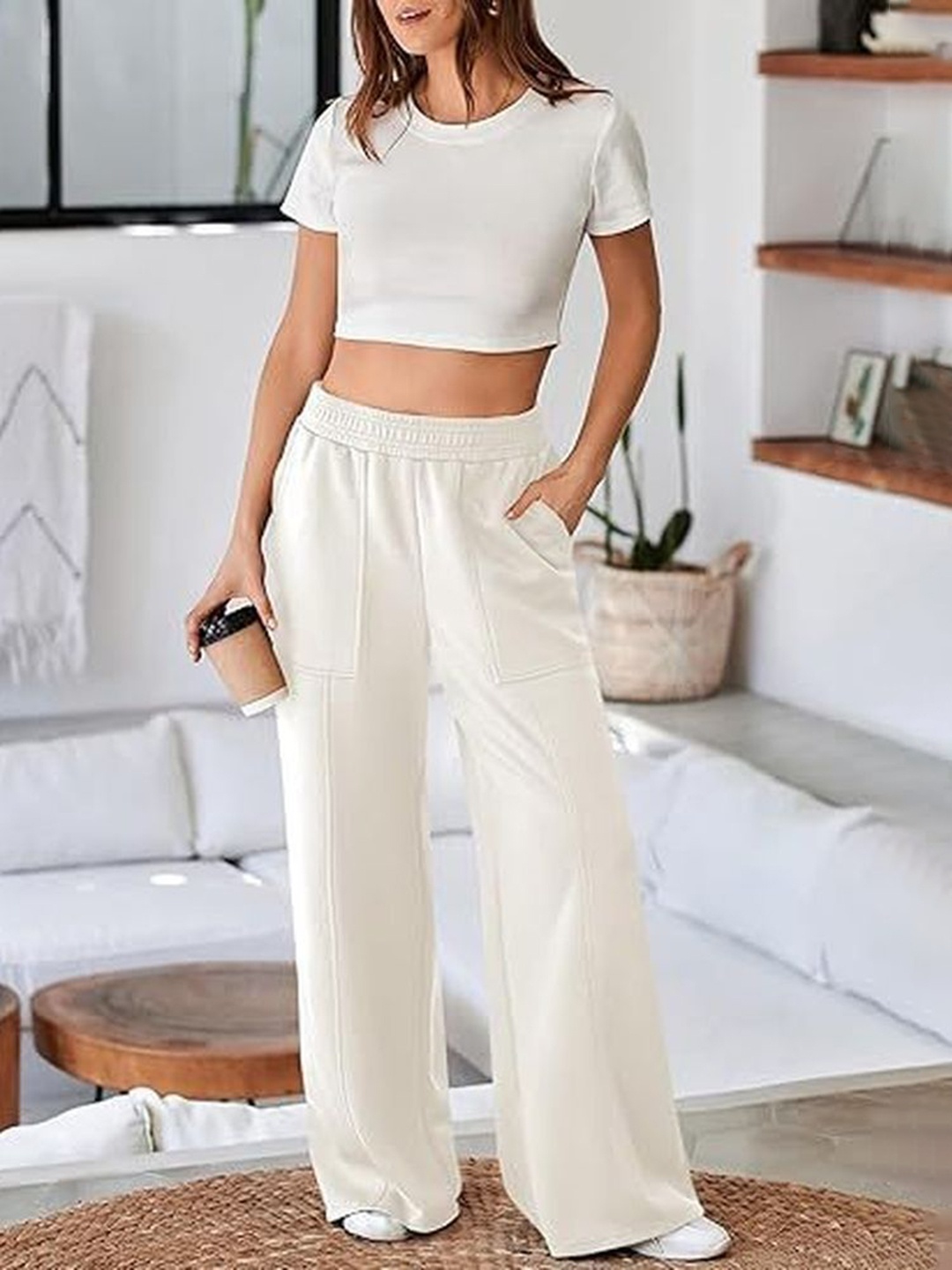 

LULU & SKY Women Loose Fit High-Rise Trousers, White