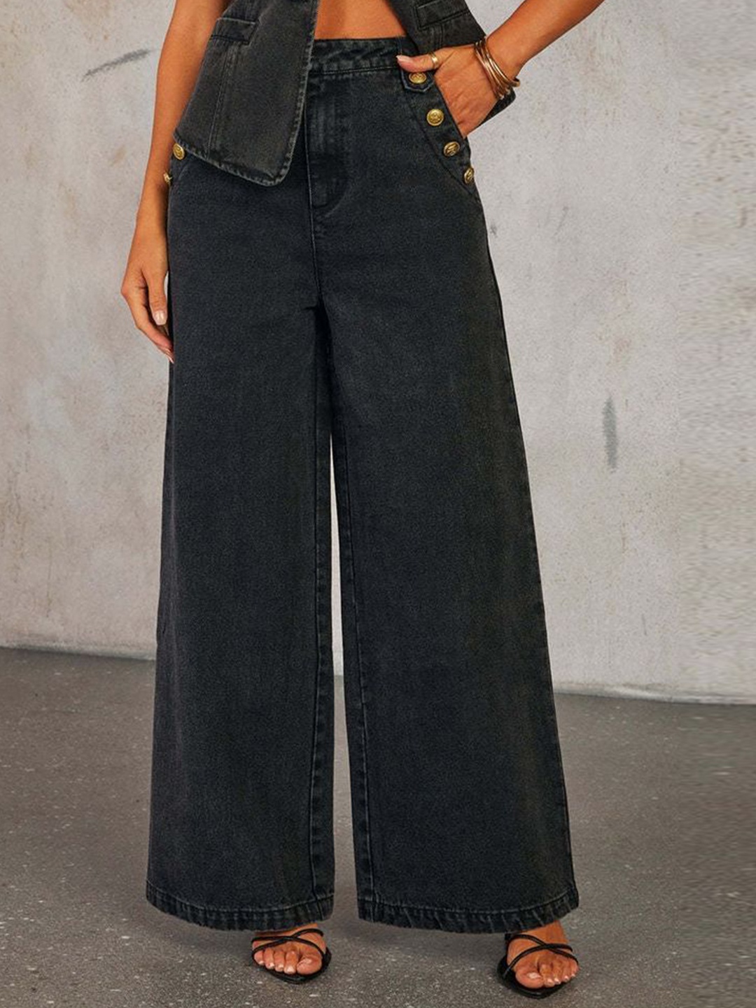 

LULU & SKY Women Wide Leg High-Rise Jeans, Black