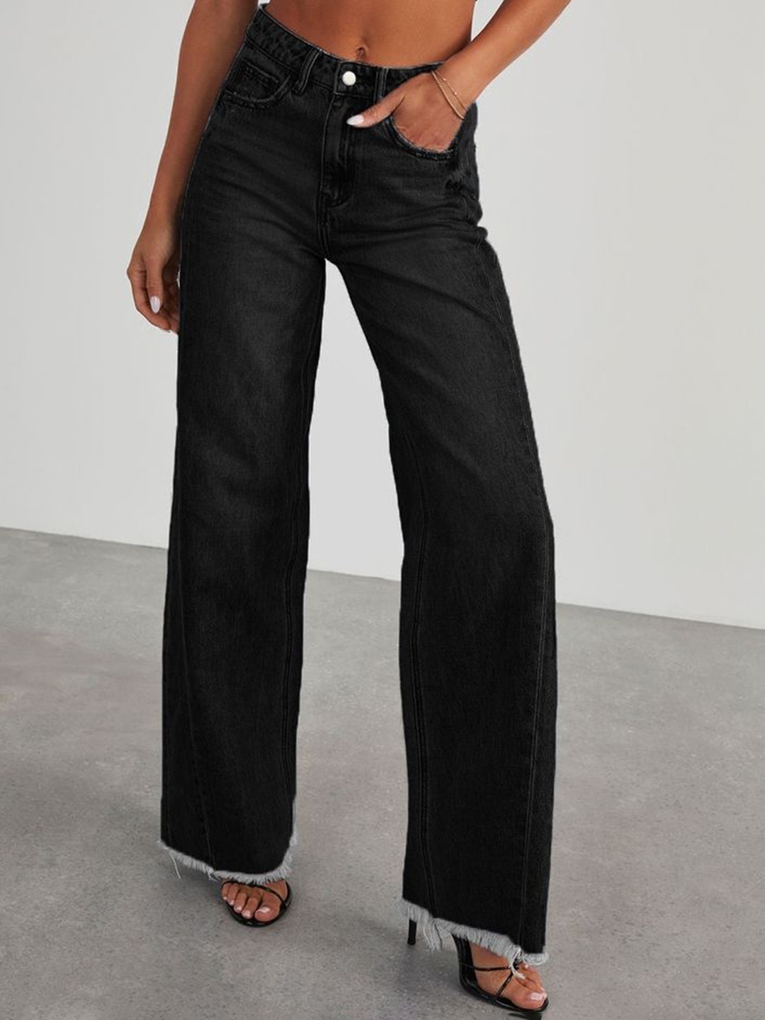 

LULU & SKY Women Straight Fit High-Rise Light Fade Jeans, Black