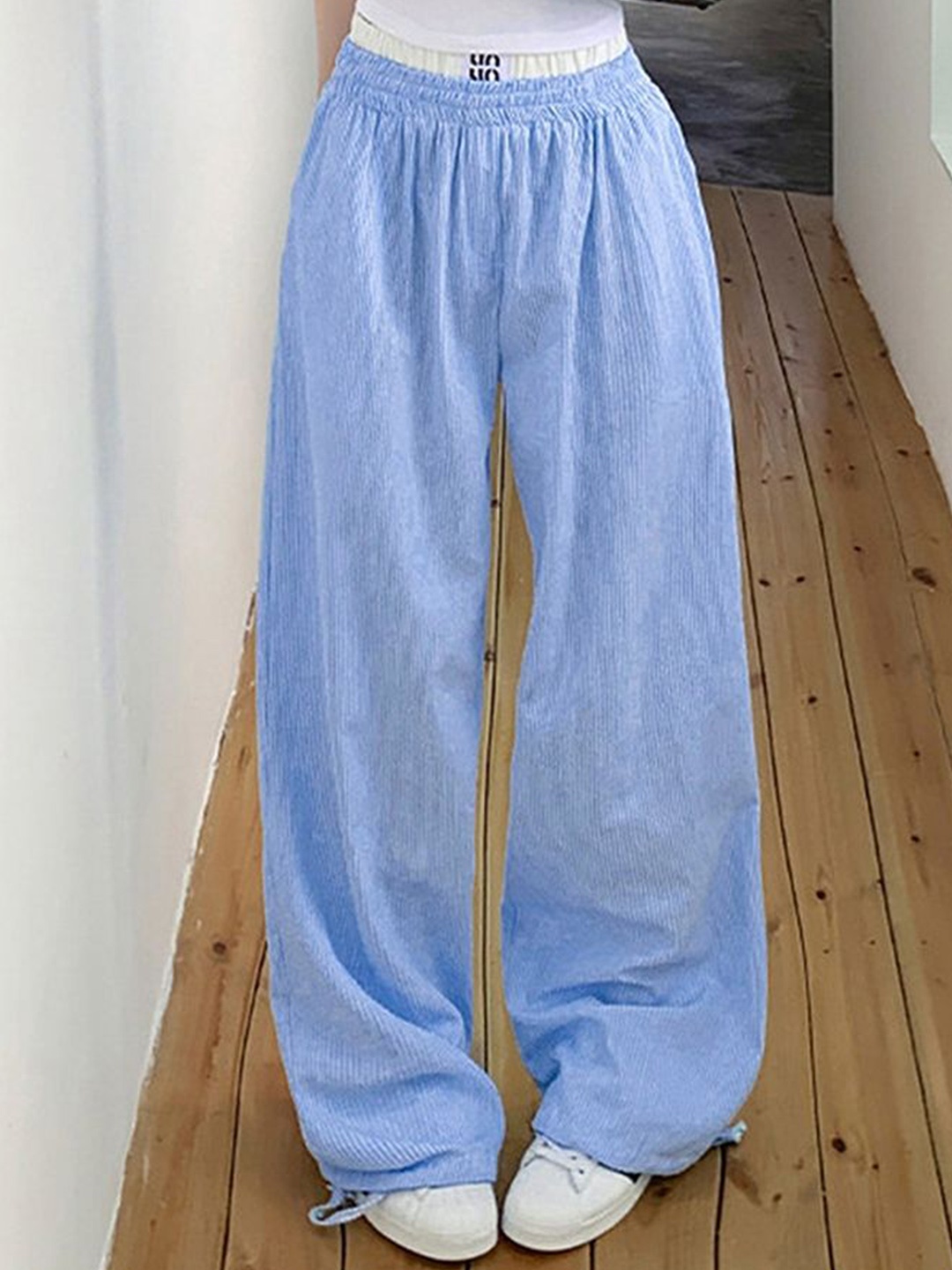 

LULU & SKY Women Loose Fit High-Rise Wide Leg Trousers, Blue