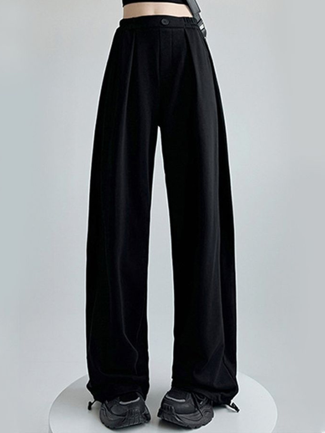 

LULU & SKY Women Loose Fit High-Rise Wide Leg Trousers, Black