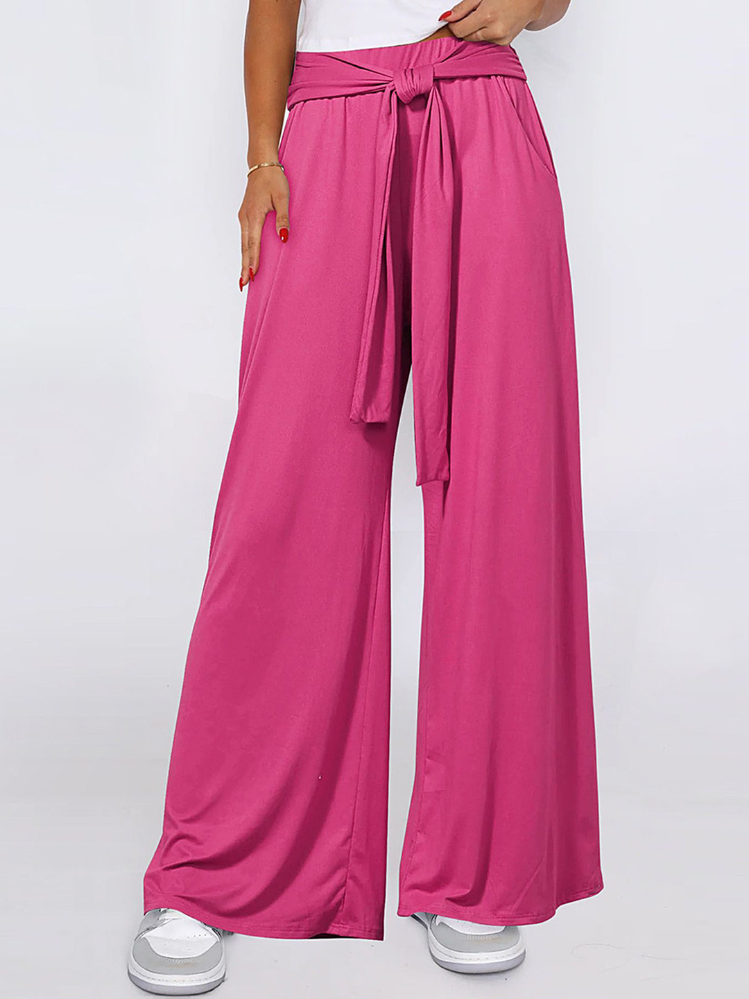 

LULU & SKY Women Loose Fit High-Rise Wide Leg Trousers, Rose