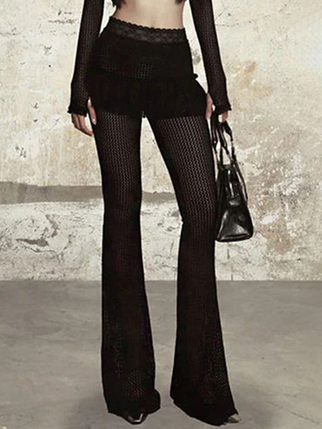 

LULU & SKY Women Flared High-Rise Trousers, Black