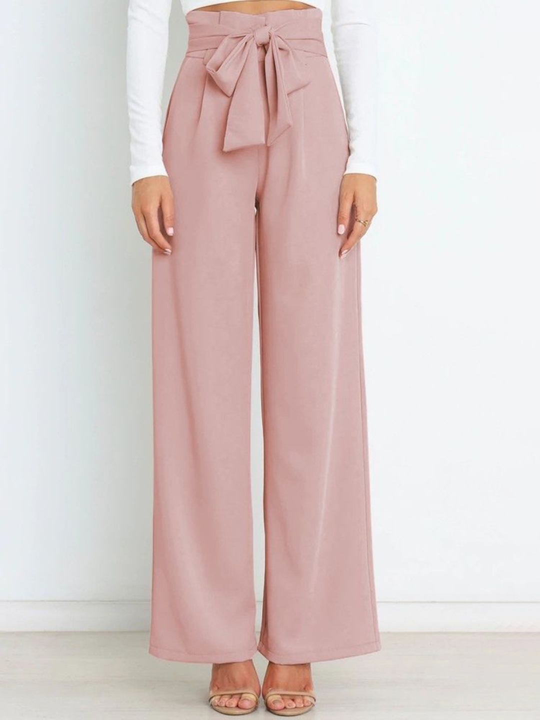 

LULU & SKY Women Straight Fit High-Rise Pleated Trousers, Pink
