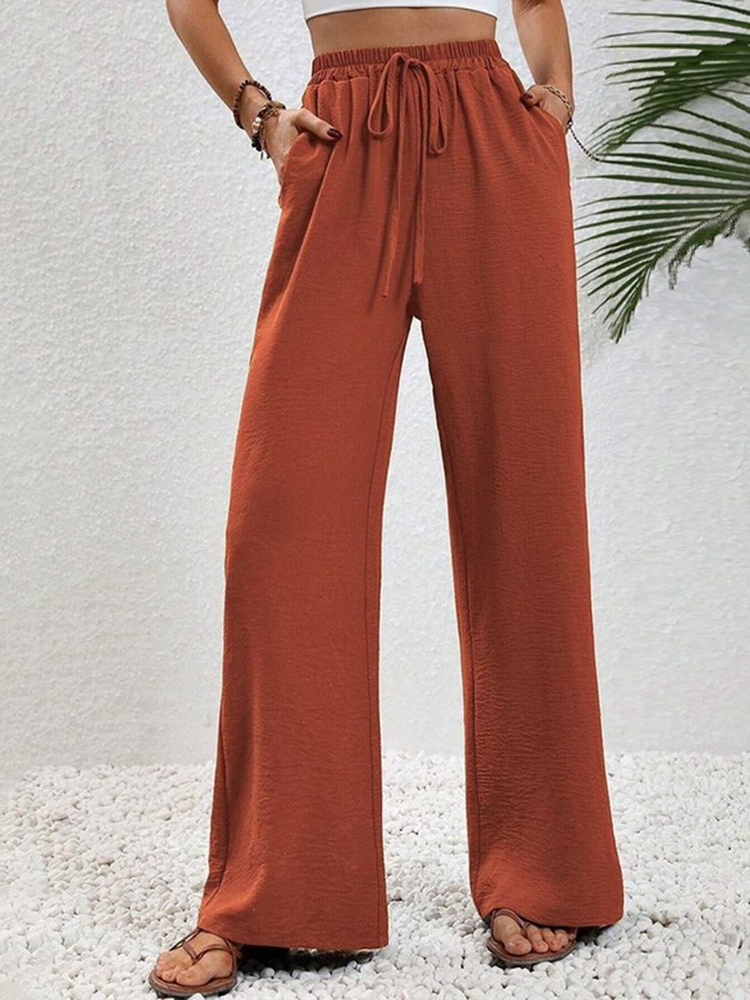 

LULU & SKY Women Straight Fit High-Rise Wide Leg Trousers, Orange