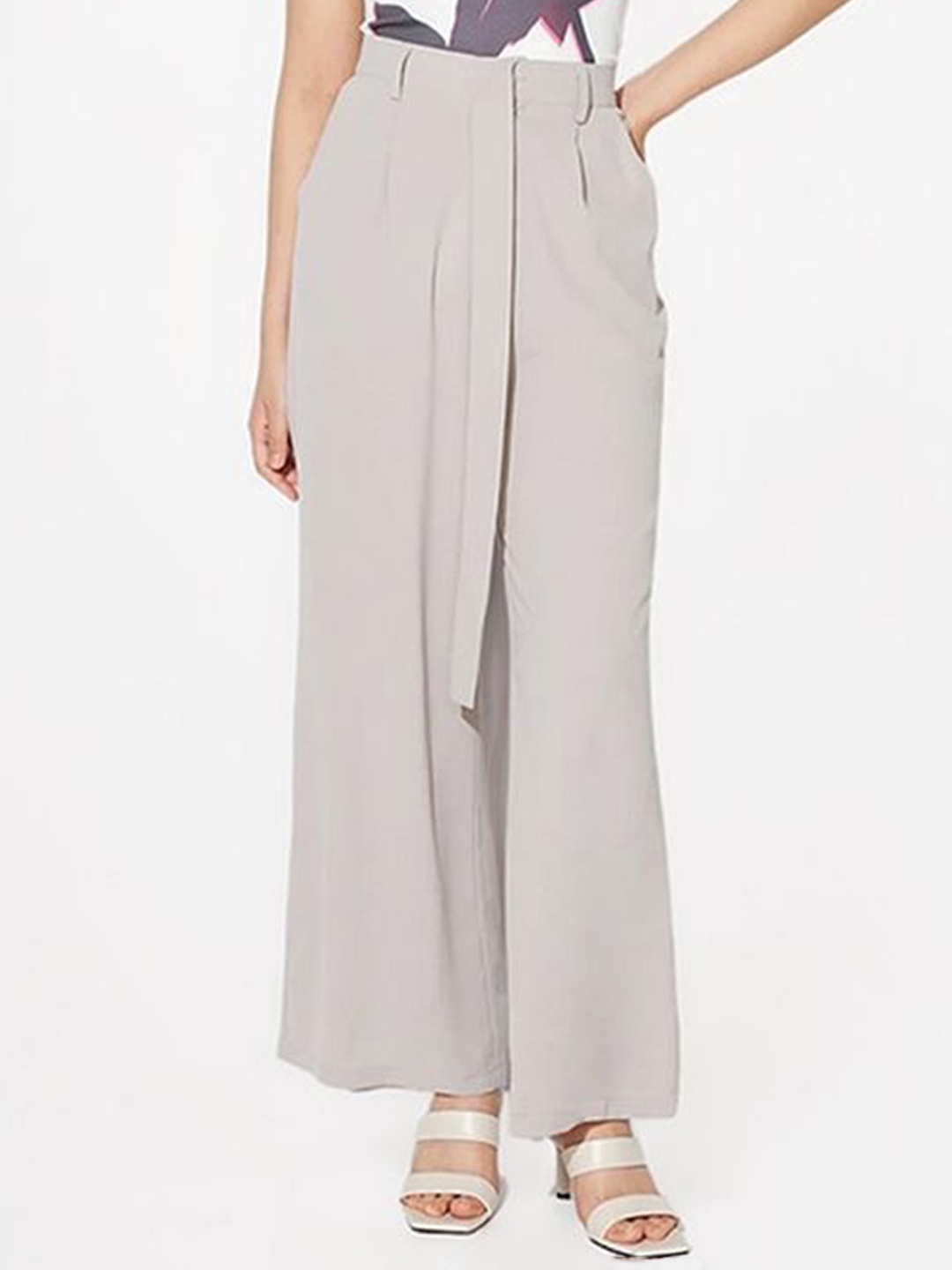 

LULU & SKY Women Loose Fit High-Rise Pleated Trousers, Grey